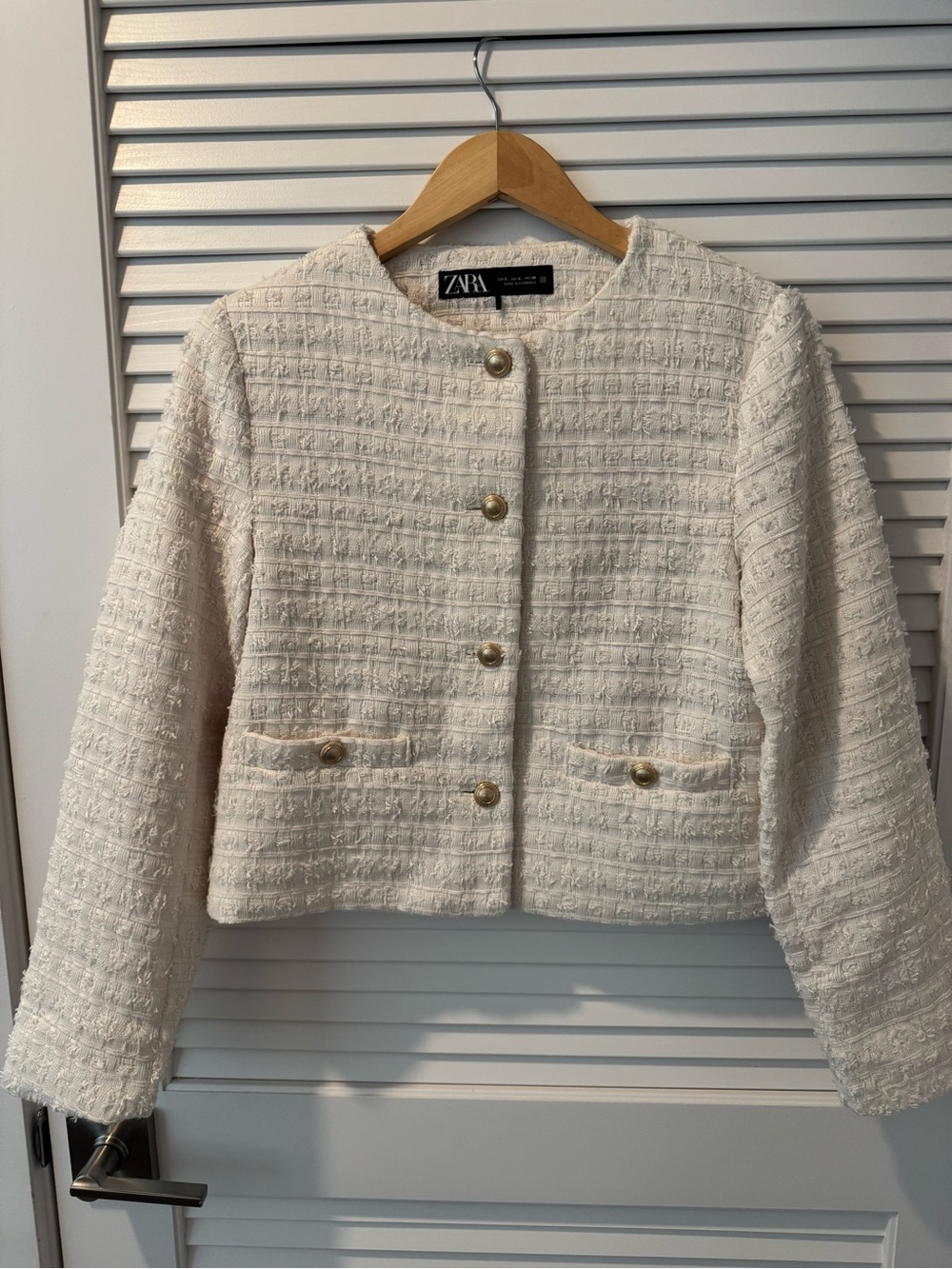 ZARA Cream Textured Tweed Button Jacket